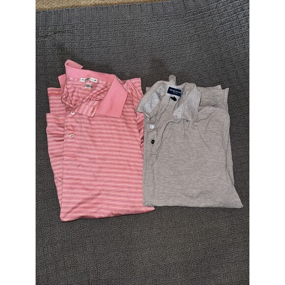 Peter Millar Mens Striped Short Sleeve Golf Polos Size L Set Of 2 - Picture 1 of 11